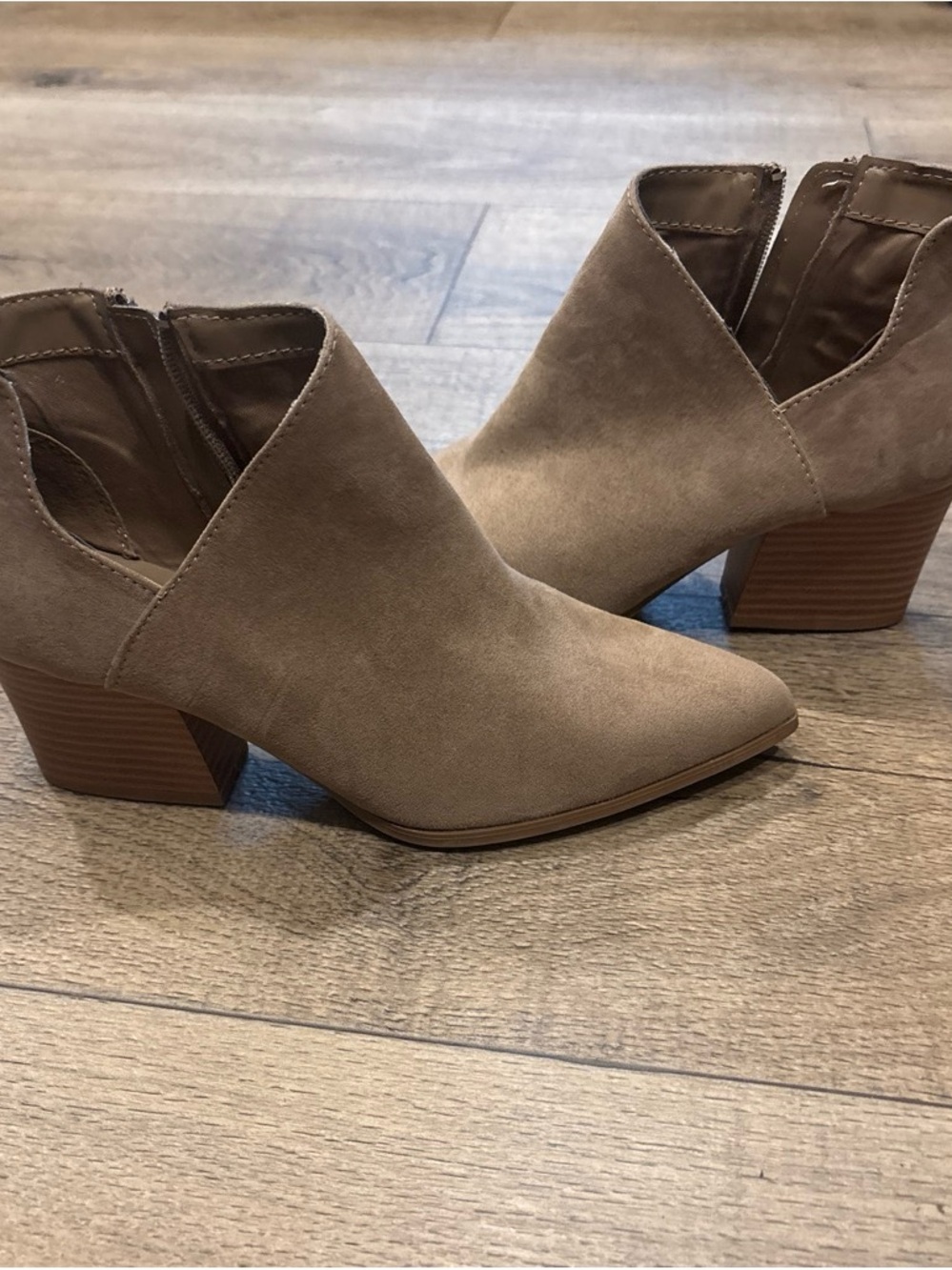 Qupid Taupe Suede-Look Ankle Booties